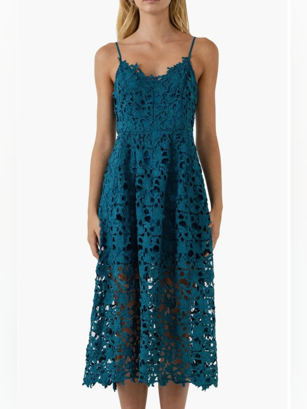 ASTR The Label Lace V-Neck Teal Midi Dress NWT Size SM